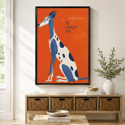 French Greyhound Elegance Quote Orange Canvas Art