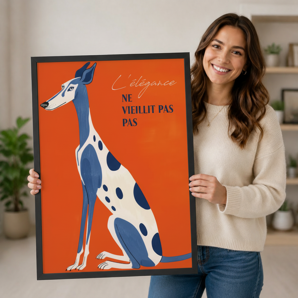 French Greyhound Elegance Quote Orange Canvas Art