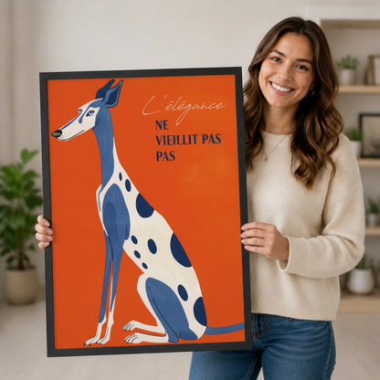French Greyhound Elegance Quote Orange Canvas Art