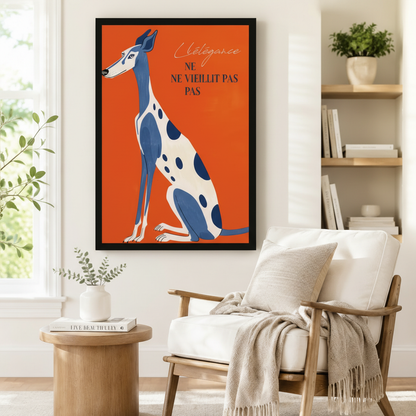 French Greyhound Elegance Quote Orange Canvas Art