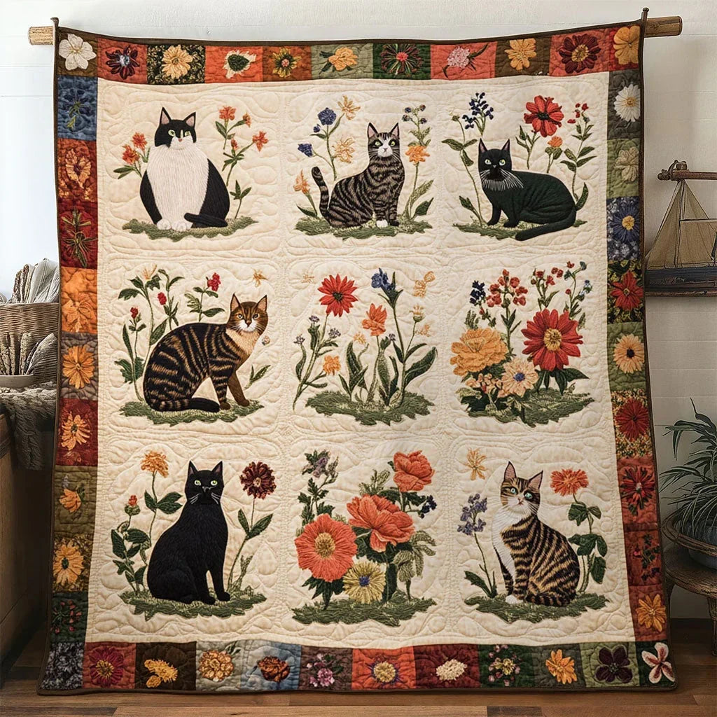 Fresh Blossom Cat Quilt Blanket