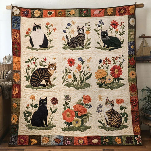 Fresh Blossom Cat Quilt Blanket