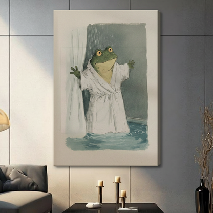 Frog in Bathrobe Shower Funny Wall Art