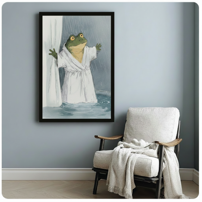 Frog in Bathrobe Shower Funny Wall Art
