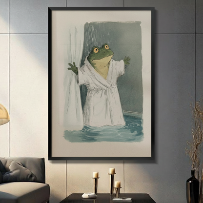 Frog in Bathrobe Shower Funny Wall Art