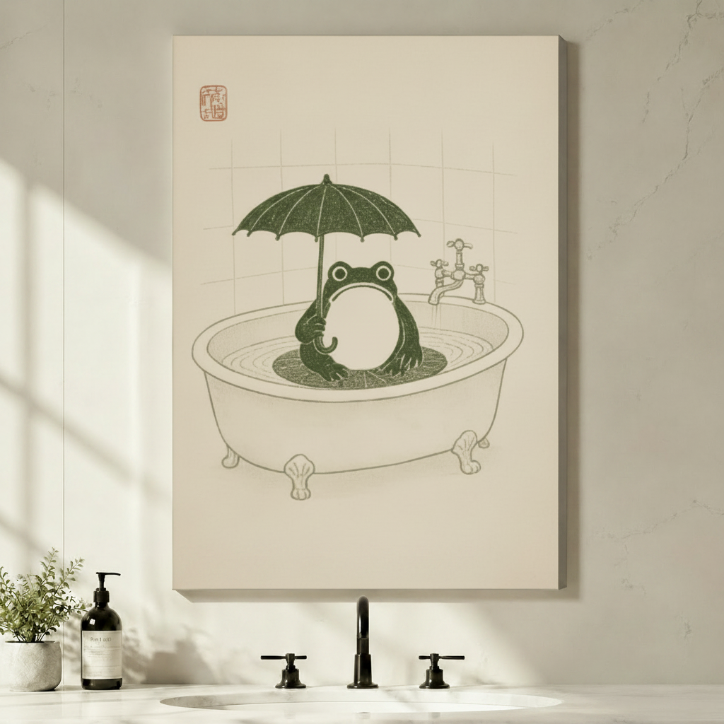 Bathtub Frog Umbrella Japanese Canvas Art Wall Art