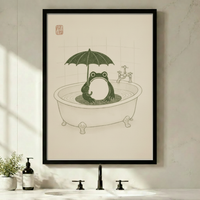 Bathtub Frog Umbrella Japanese Canvas Art Wall Art