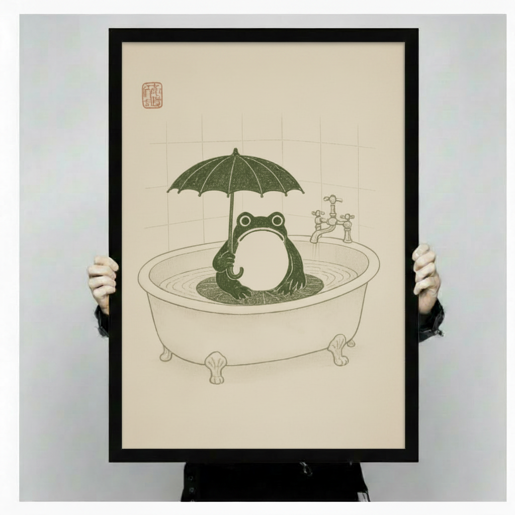 Bathtub Frog Umbrella Japanese Canvas Art Wall Art