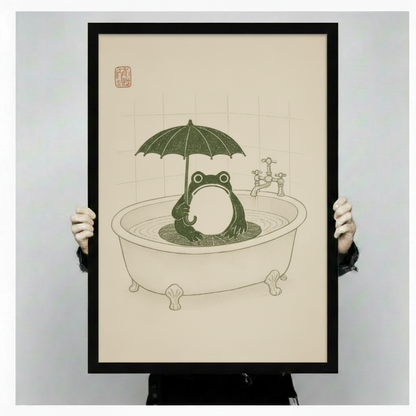Bathtub Frog Umbrella Japanese Canvas Art Wall Art