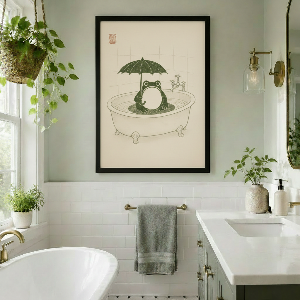 Bathtub Frog Umbrella Japanese Canvas Art Wall Art