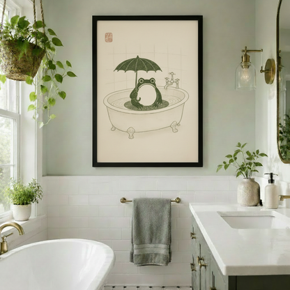 Bathtub Frog Umbrella Japanese Canvas Art Wall Art