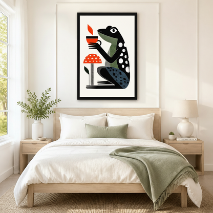 Retro Frog Coffee Mushroom Canvas Wall Art