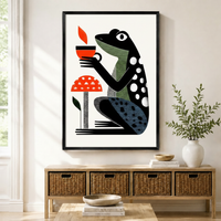 Retro Frog Coffee Mushroom Canvas Wall Art