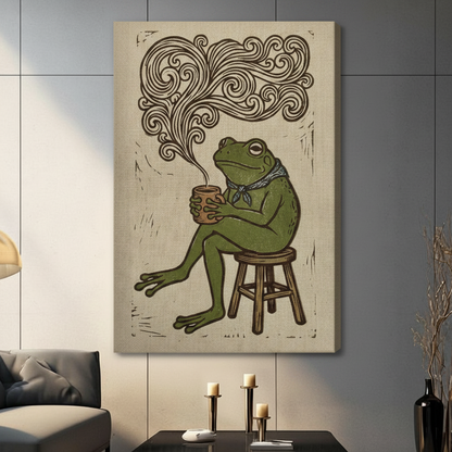 Retro Frog Coffee Framed Canvas Art Wall Art