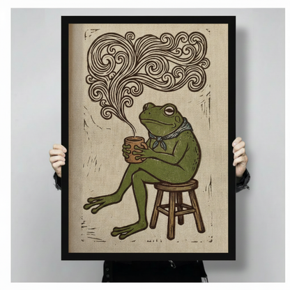 Retro Frog Coffee Framed Canvas Art Wall Art