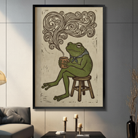 Retro Frog Coffee Framed Canvas Art Wall Art