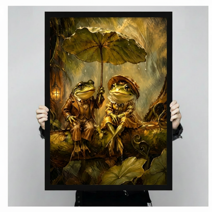 Frog Couple Rainy Day Whimsical Fantasy Canvas Art