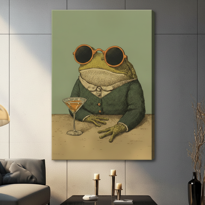 Dapper Frog Martini Vintage Portrait Canvas Art