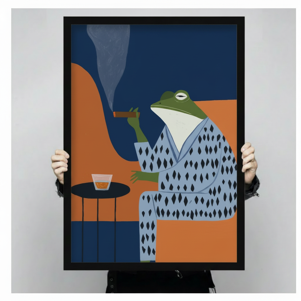Dapper Frog Kimono Whiskey Framed Canvas Art Wall Art