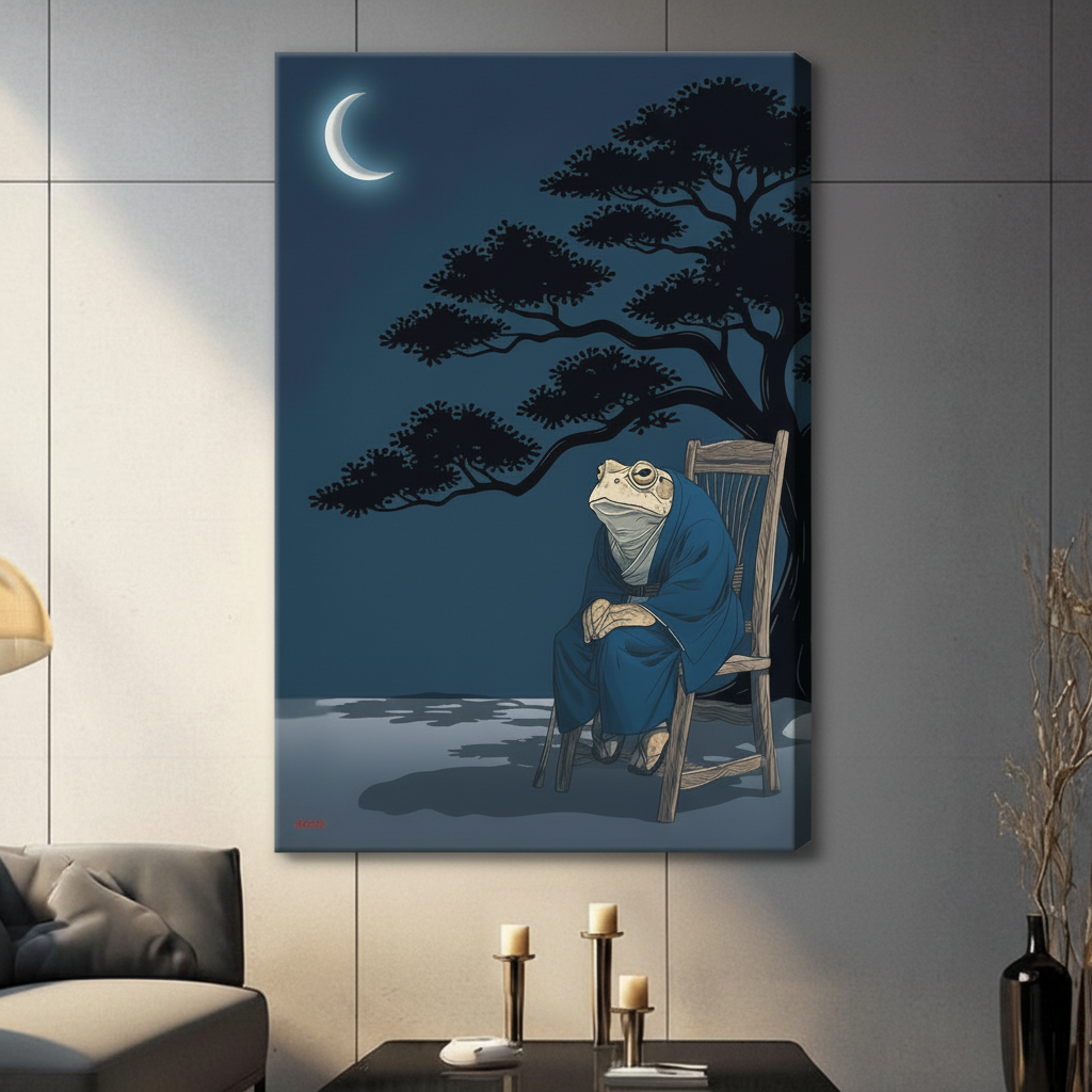 Japanese Frog Kimono Night Canvas Wall Art