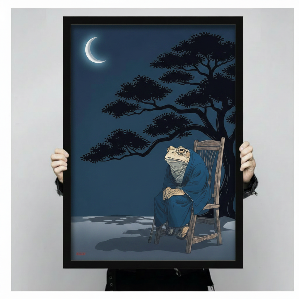 Japanese Frog Kimono Night Canvas Wall Art