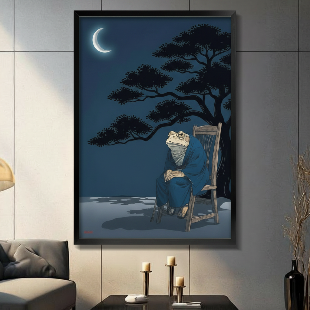 Japanese Frog Kimono Night Canvas Wall Art