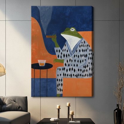 Dapper Frog Kimono Whiskey Framed Canvas Art Wall Art