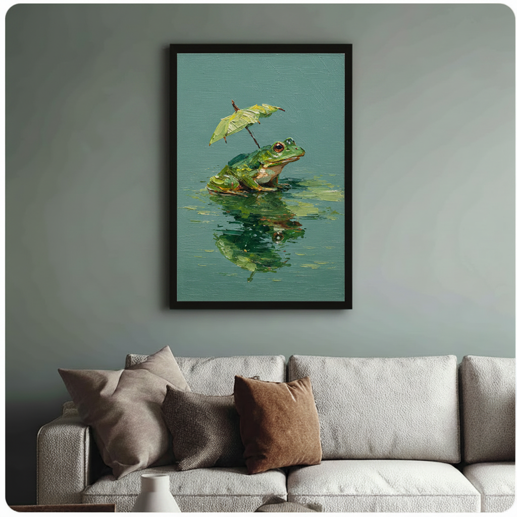 Frog With Umbrella Oil Painting Canvas Wall Art