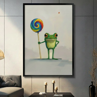 Cute Frog Rainbow Lollipop Oil Painting Canvas Art
