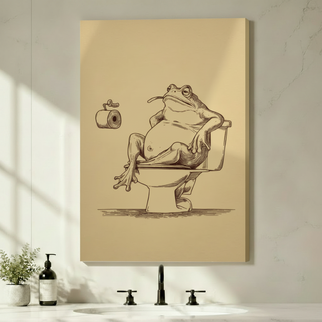 Funny Frog Bathroom Canvas Art Wall Art