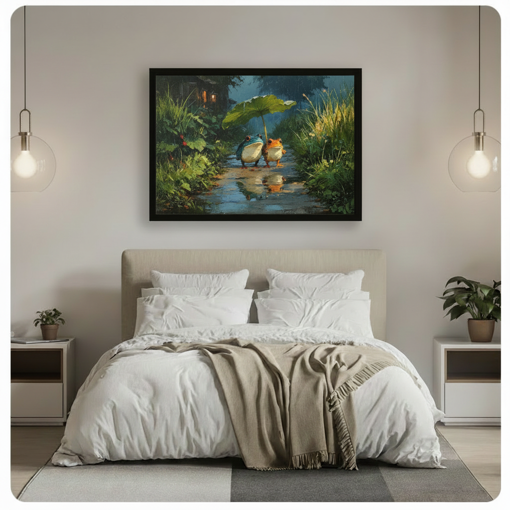 Rainy Night Frogs Romantic Whimsical Canvas Art
