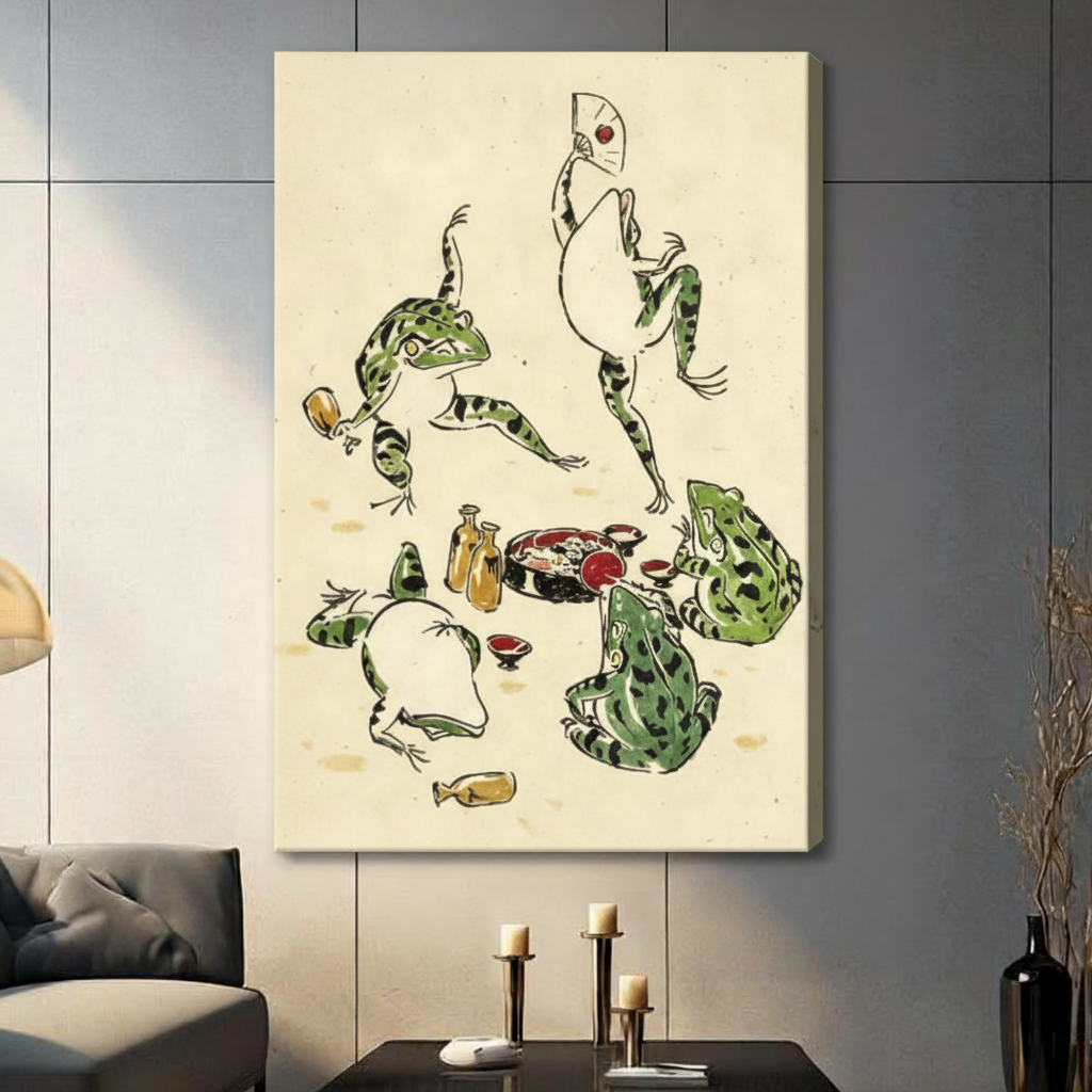 Japanese Frog Banquet Ukiyo-e Canvas Art Wall Art
