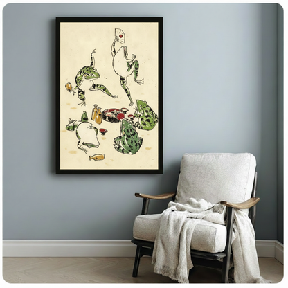 Japanese Frog Banquet Ukiyo-e Canvas Art Wall Art