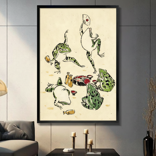 Japanese Frog Banquet Ukiyo-e Canvas Art Wall Art