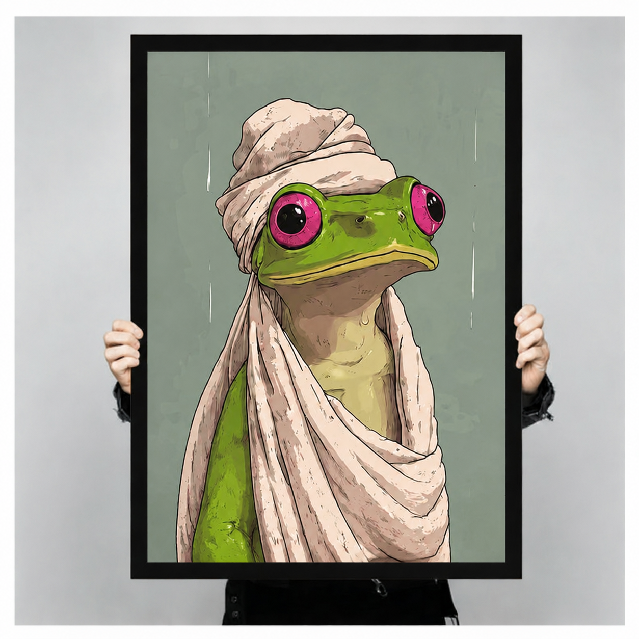 Funny Frog Towel Whimsical Canvas Wall Art