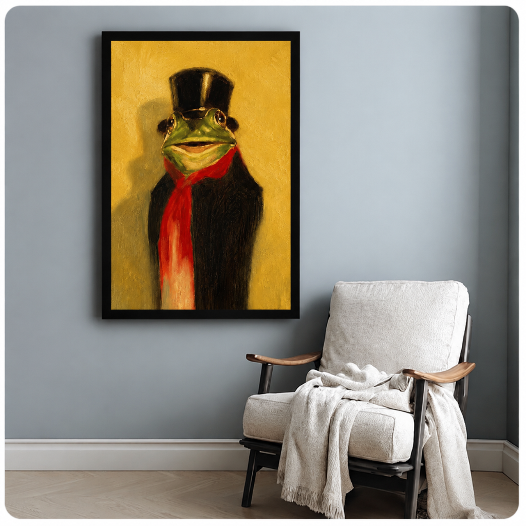 Gentleman Frog Top Hat Canvas Wall Art