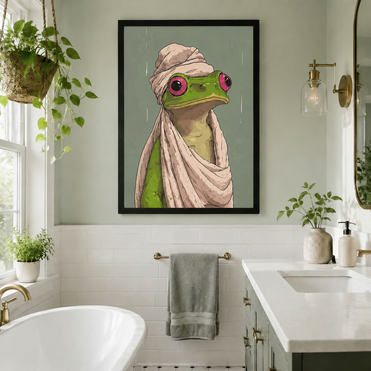 Funny Frog Towel Whimsical Canvas Wall Art