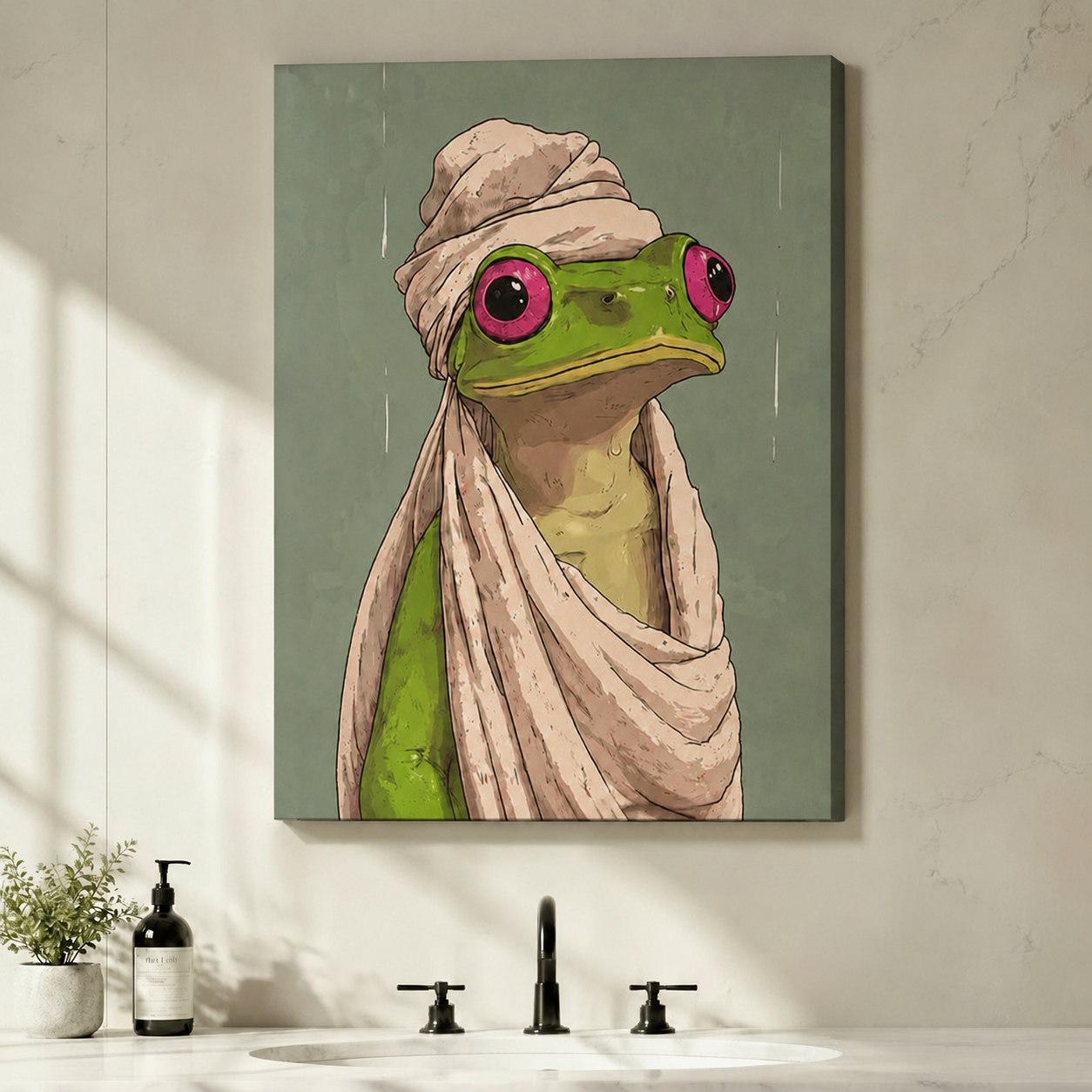 Funny Frog Towel Whimsical Canvas Wall Art