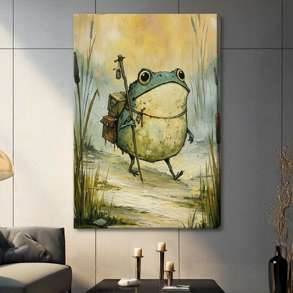 Adventurer Frog Whimsical Canvas Art Wall Art