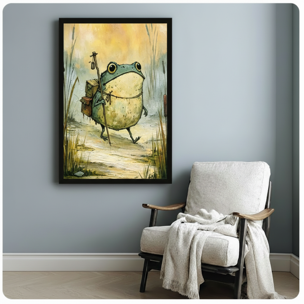 Adventurer Frog Whimsical Canvas Art Wall Art