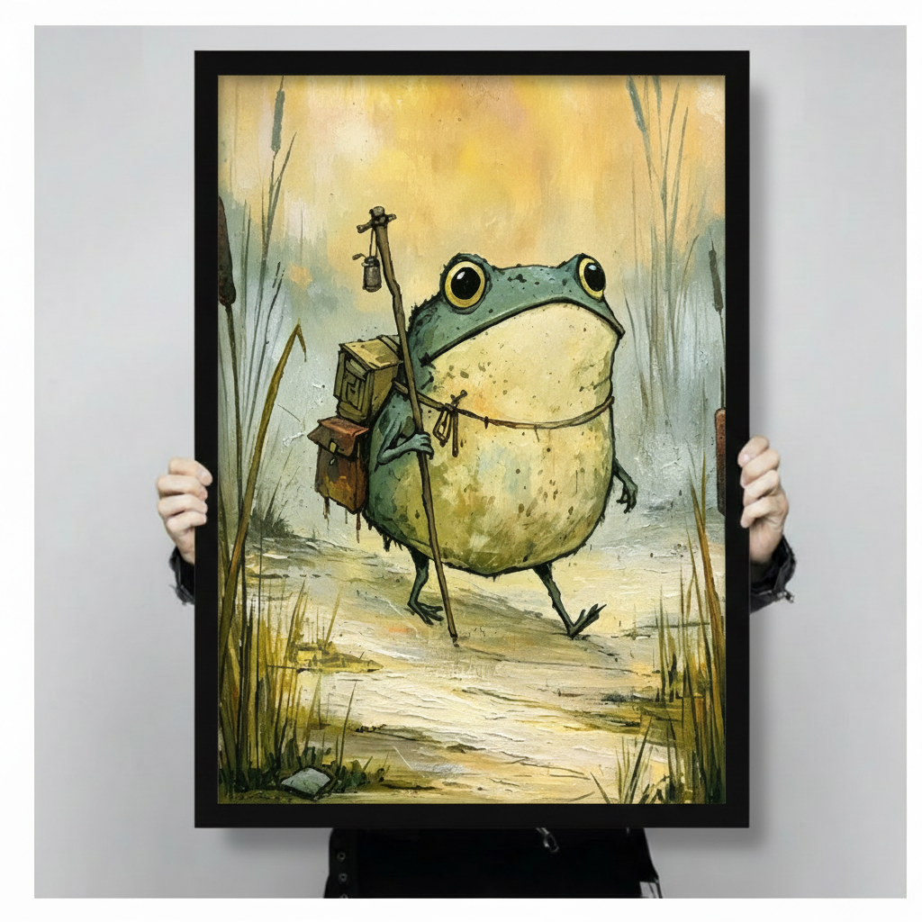 Adventurer Frog Whimsical Canvas Art Wall Art