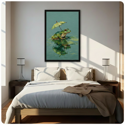 Frog With Umbrella Oil Painting Canvas Wall Art