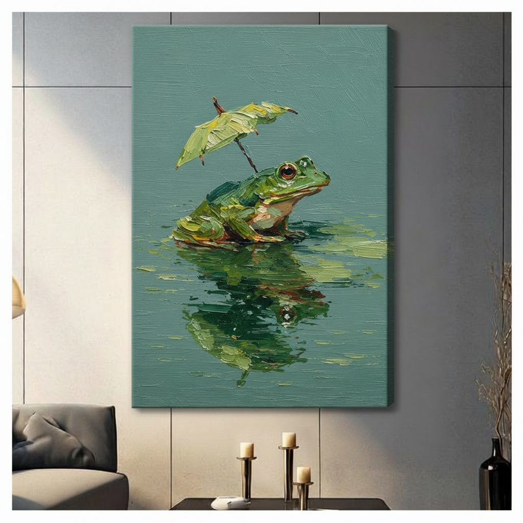 Frog With Umbrella Oil Painting Canvas Wall Art