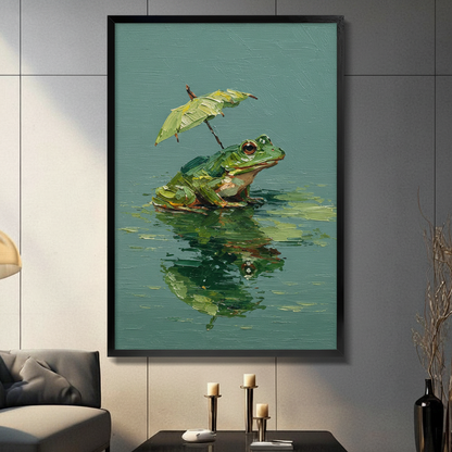 Frog With Umbrella Oil Painting Canvas Wall Art