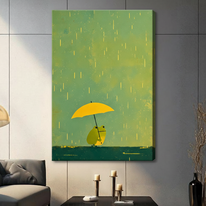 Rainy Day Frog Yellow Umbrella Canvas Art Wall Art