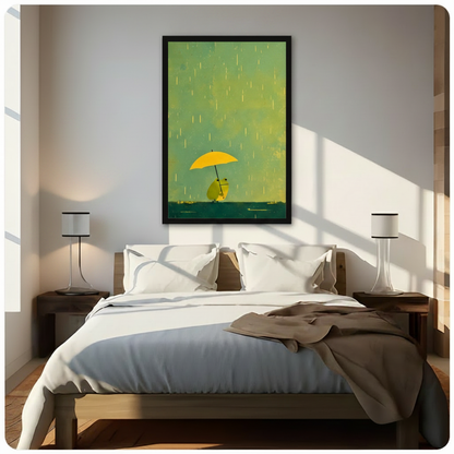 Rainy Day Frog Yellow Umbrella Canvas Art Wall Art