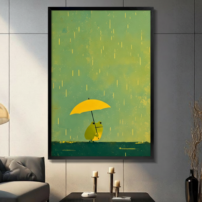Rainy Day Frog Yellow Umbrella Canvas Art Wall Art