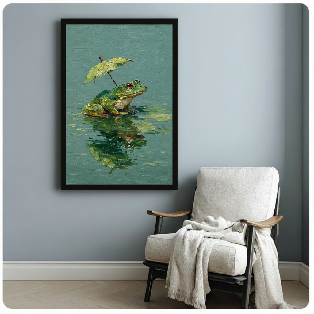 Frog With Umbrella Oil Painting Canvas Wall Art