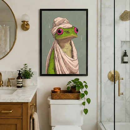 Funny Frog Towel Whimsical Canvas Wall Art