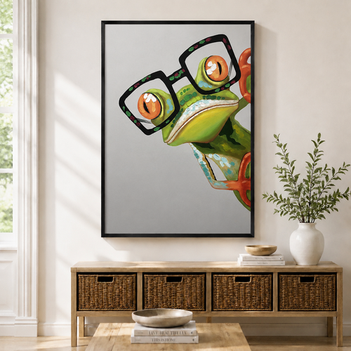 Nerdy Frog Glasses Funny Canvas Wall Art